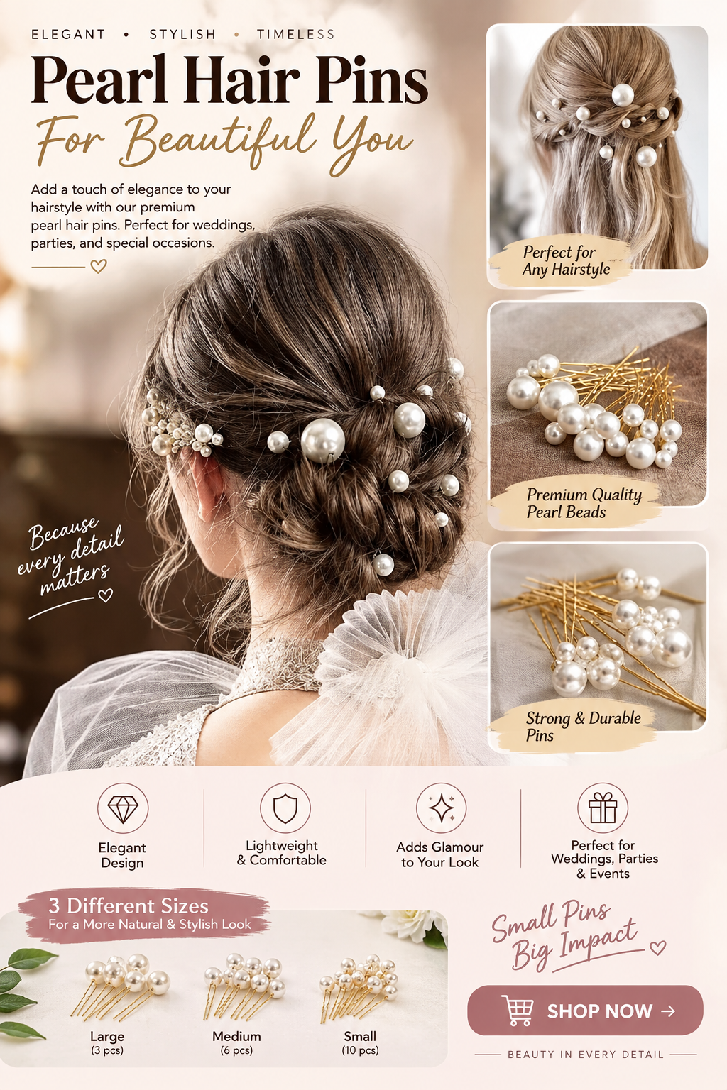 Pearl Hair Pins for Women – Elegant Bridal & Wedding Hair Accessories